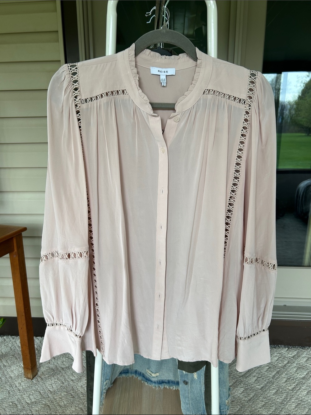Reiss Blush Lace-Trim Button-Down Blouse